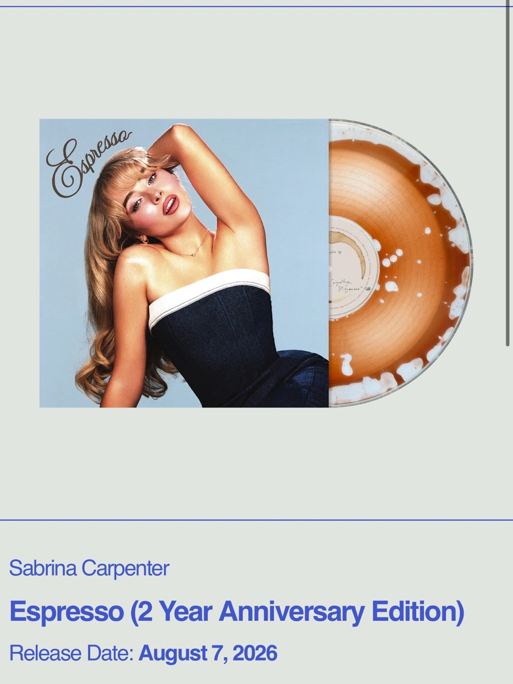 Sabrina Carpenter Bad World Espresso Anniversary Liquid Vinyl